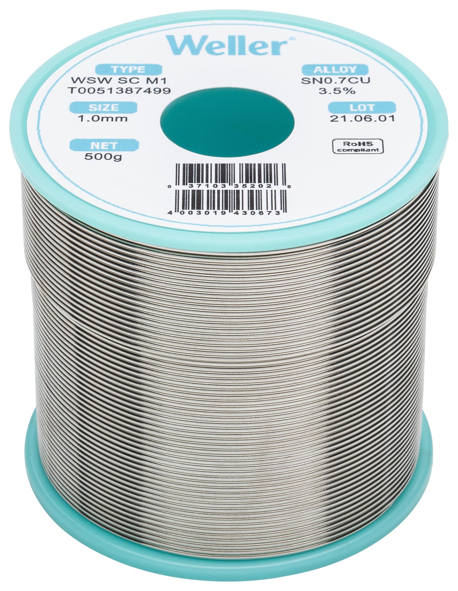 Weller T0051387499 Solder, 99.3/0.7, 227 Deg, 1Mm, 500G