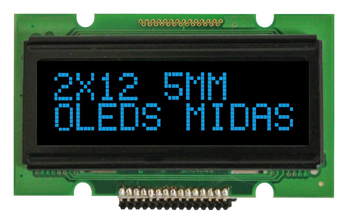 Midas Displays Mcob21205Av-Ebp Display, Oled, Cob, 12X2, Blue On Black