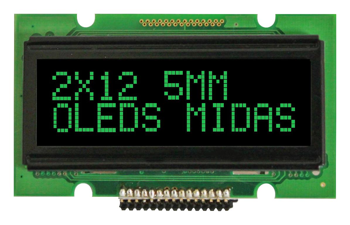 Midas Displays Mcob21205Av-Egp Display, Oled, Cob, 12X2, Green On Black