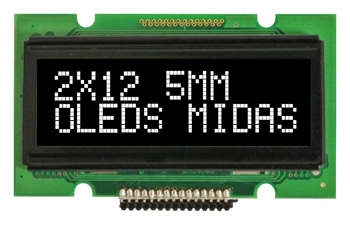 Midas Displays Mcob21205Av-Ewp Display, Oled, Cob, 12X2, White On Black