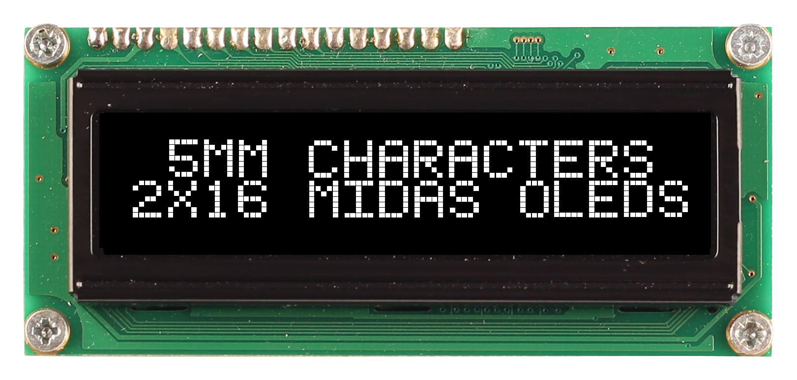 Midas Displays Mcob21605G1V-Ewp Display, Oled, Cob, 16X2, White On Black