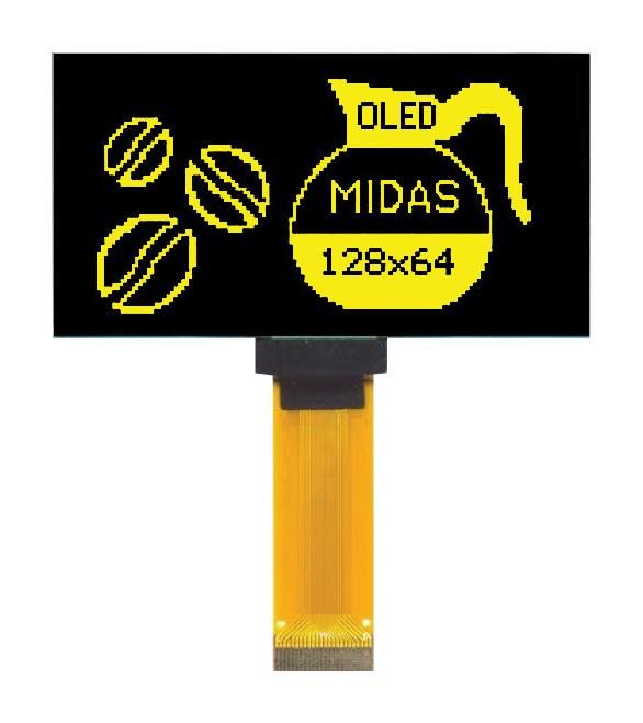 Midas Displays Mcot128064Hv-Ym Display, Oled, Tab, 128X64 Pixels