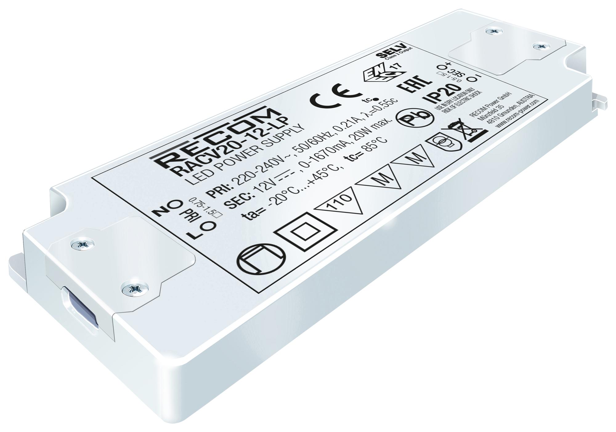 Recom Power Racv20-24-Lp Led Driver, Single O/p, Cv Mode, 20W