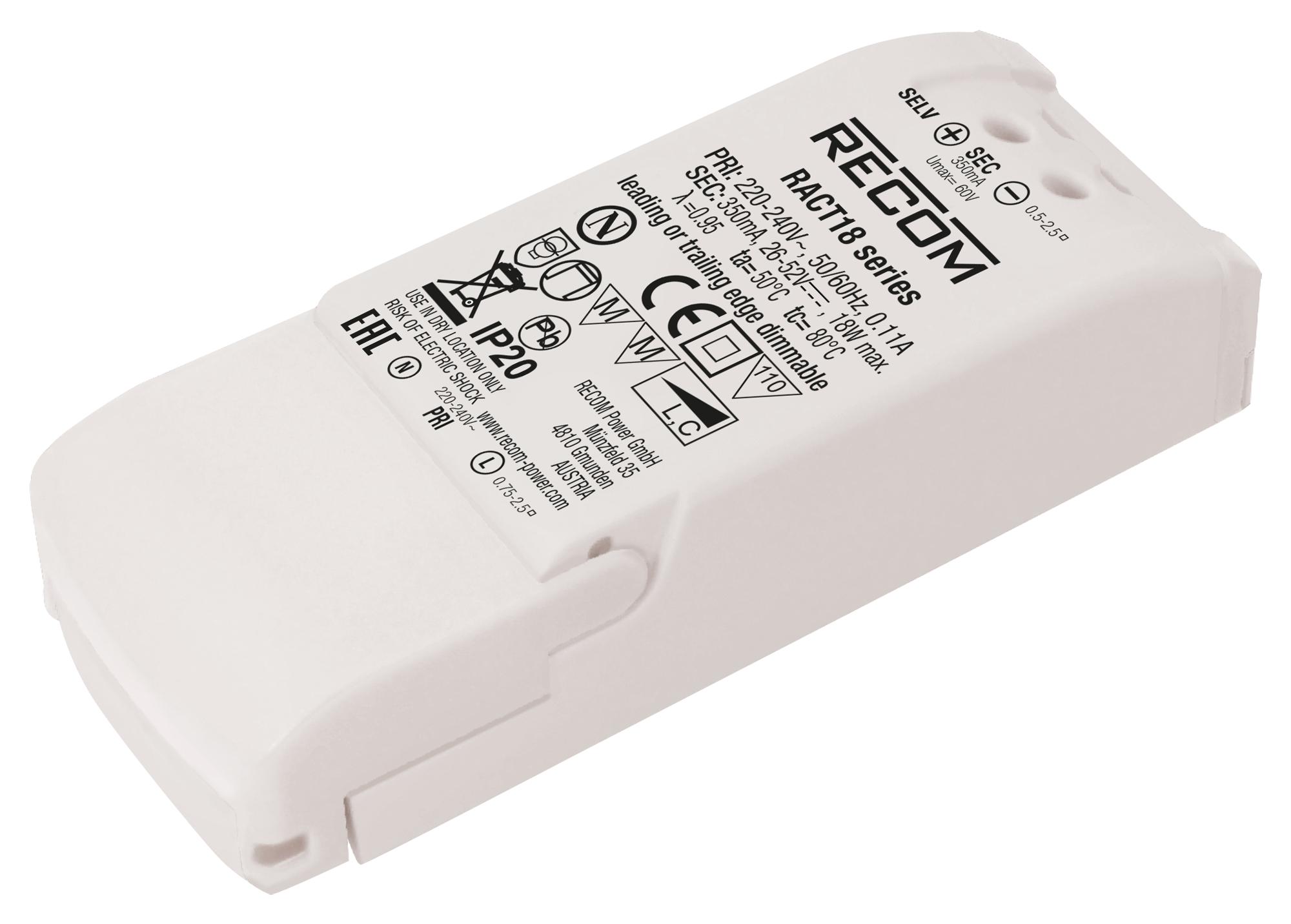 Recom Power Ract18-1400 Led Driver, Single O/p, Cc Mode, 18W