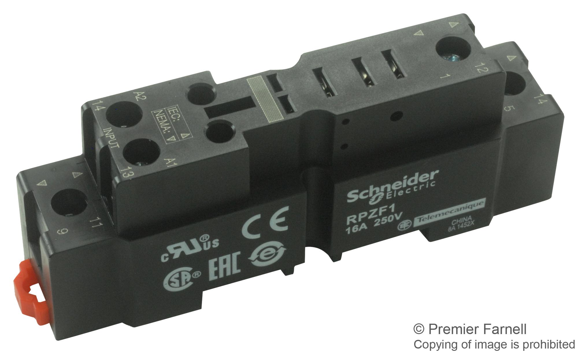 Schneider Electric Rpzf1 Relay Socket, 16A, 250Vac, Din Rail