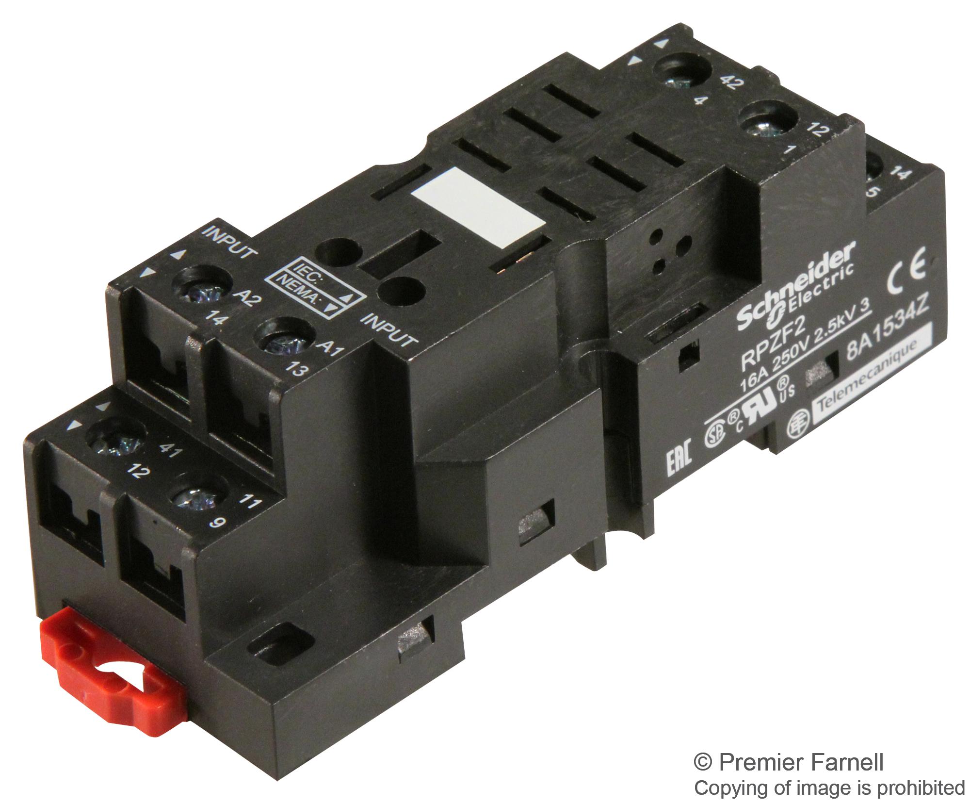 Schneider Electric Rpzf2 Relay Socket, 16A, 250Vac, Din Rail