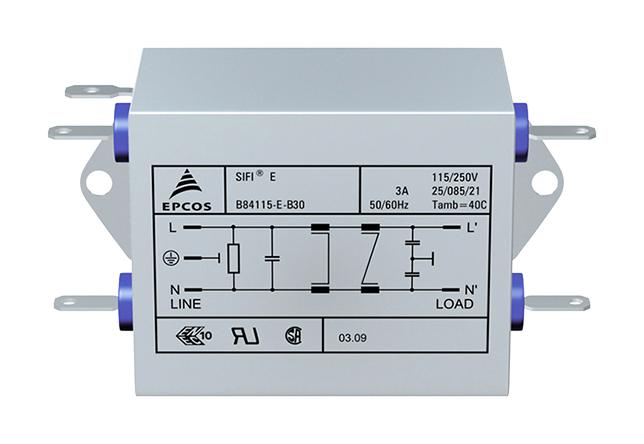 Epcos B84115E0000B030 Power Line Filter, Standard, 3A, 250V