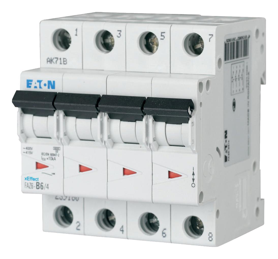 Eaton Moeller Faz6-C16/4 Miniature Ckt Breaker, 4P, 16A, 230Vac