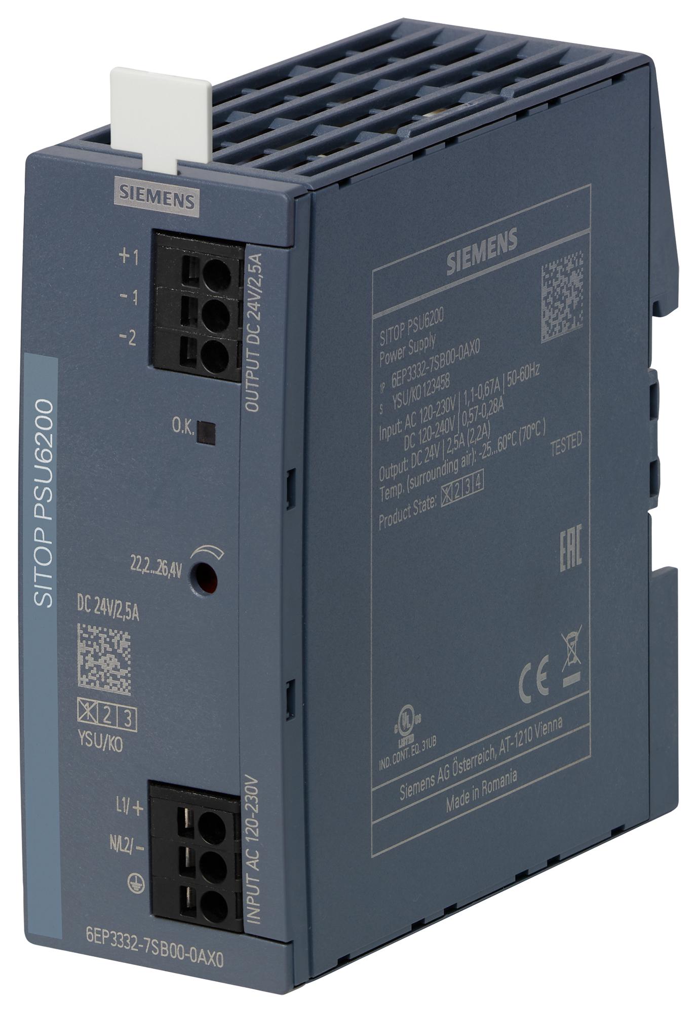 Siemens 6Ep3332-7Sb00-0Ax0 Power Supply, Ac-Dc, 24V, 2.5A