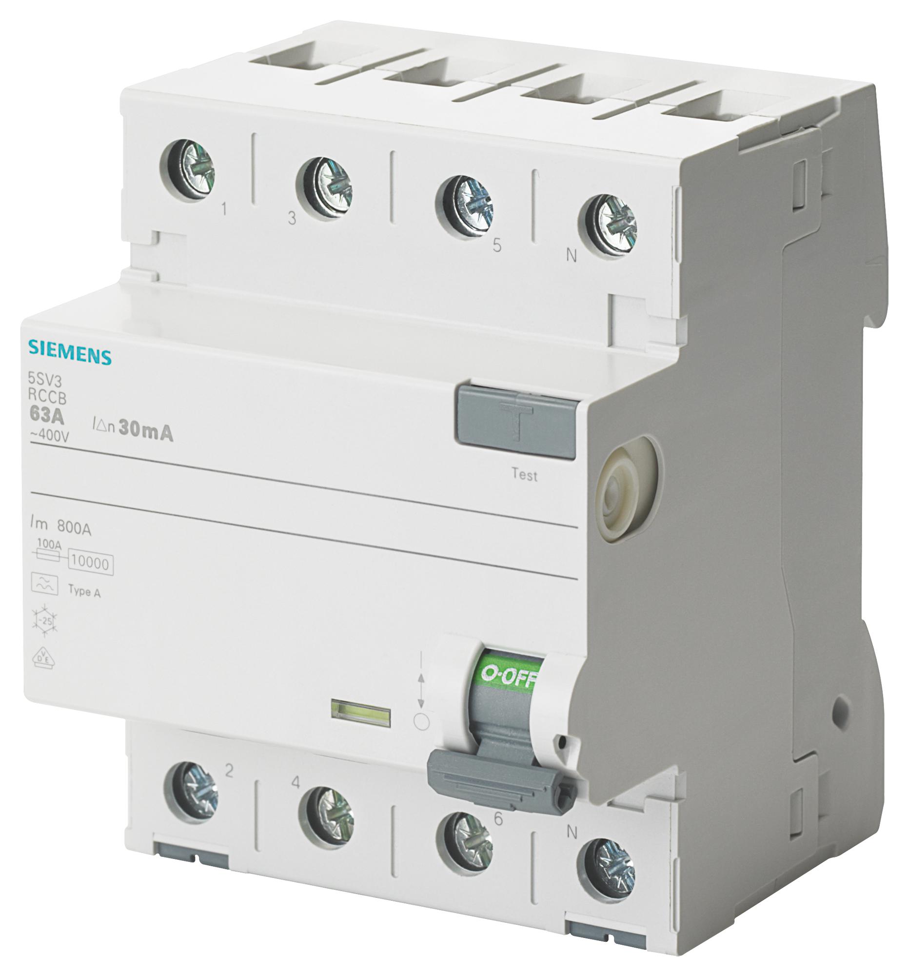 Siemens 5Sv3344-6 Rccb, 4P, 40A, 400Vac