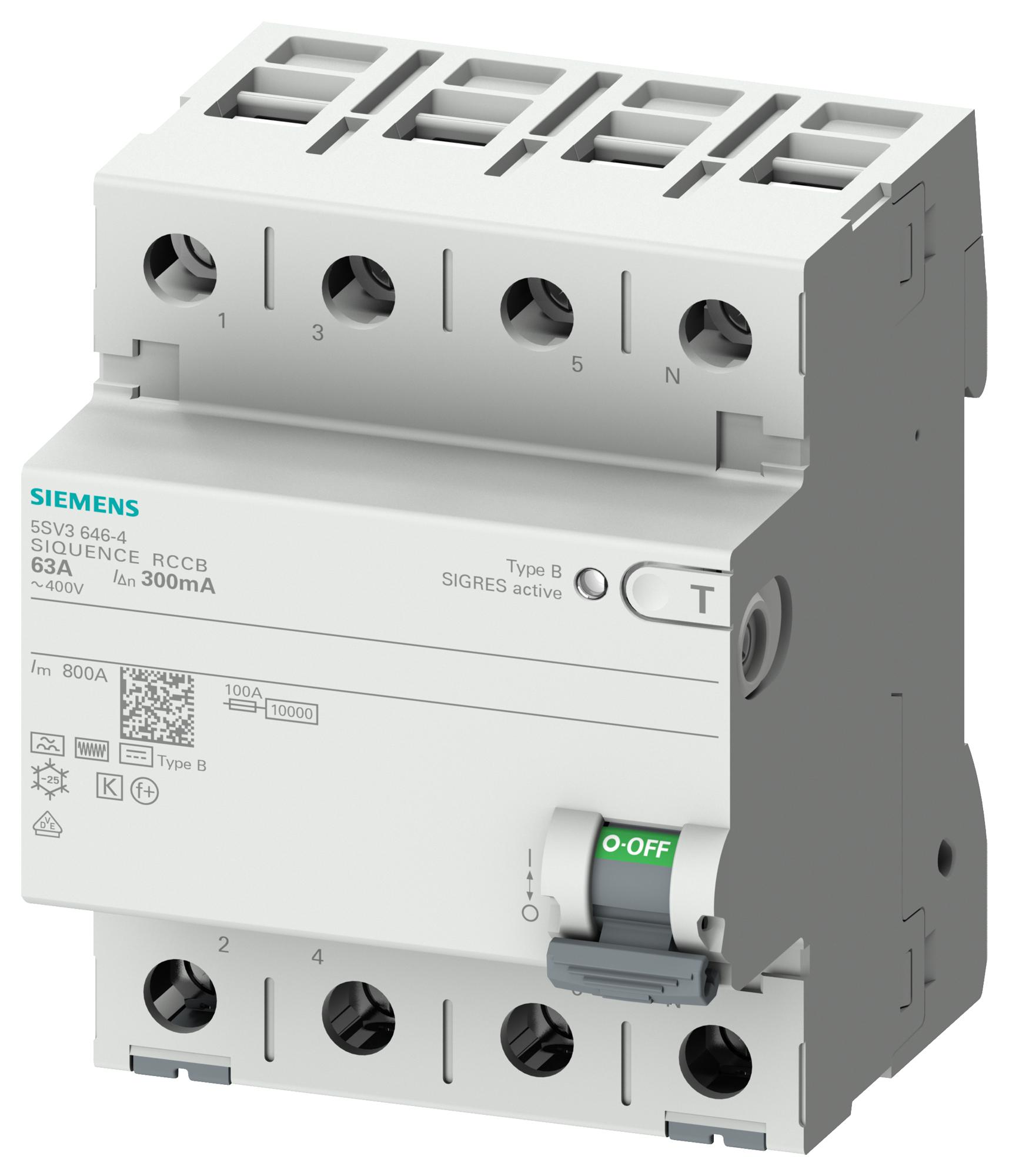 Siemens 5Sv3344-4 Rccb, 4P, 40A, 400Vac