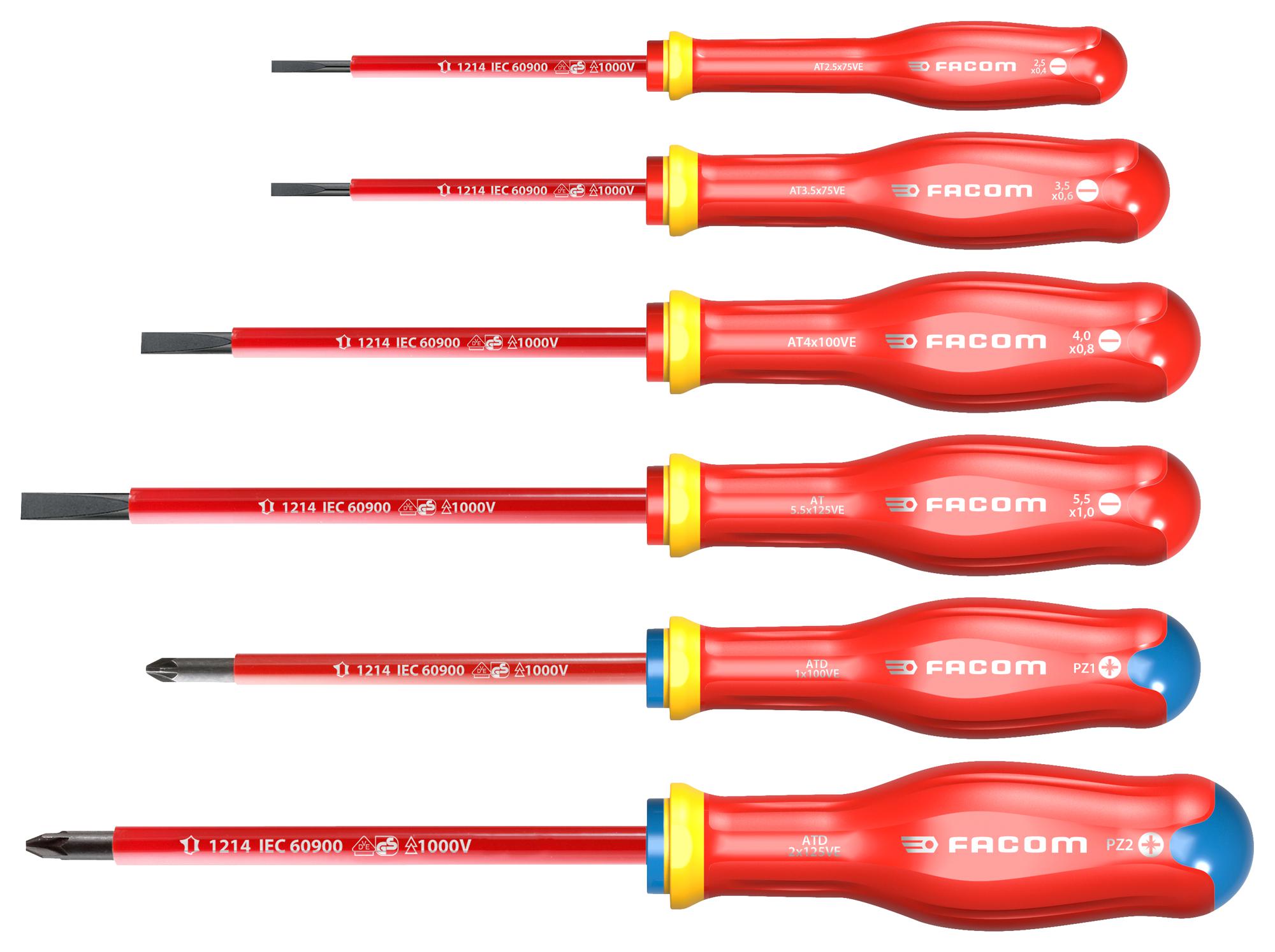 Facom Atdve.j6Pb Screwdriver Set, 6Pc