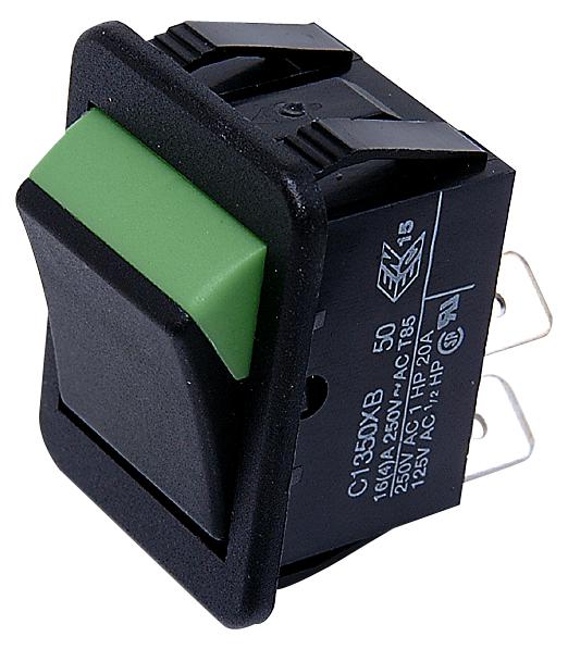 Arcolectric (Bulgin Limited) C1350Xb Blk/grn Rocker Switch, Dpst, Black/green