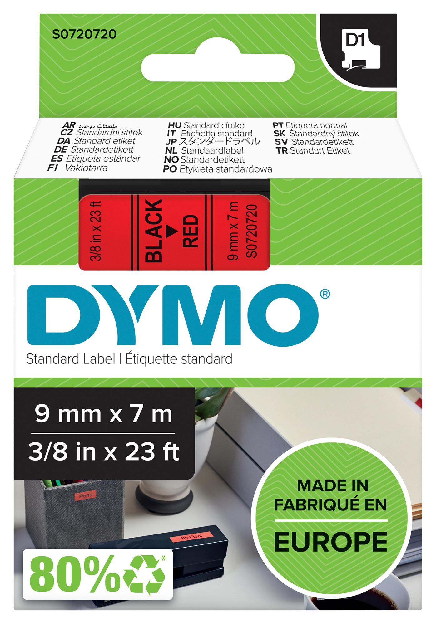 Dymo 40917 Tape, Black/red, 9Mm