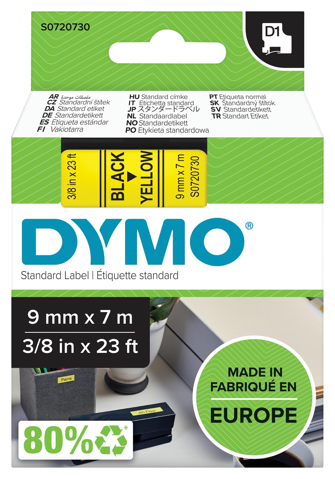 Dymo 40918 Tape, Black/yellow, 9Mm