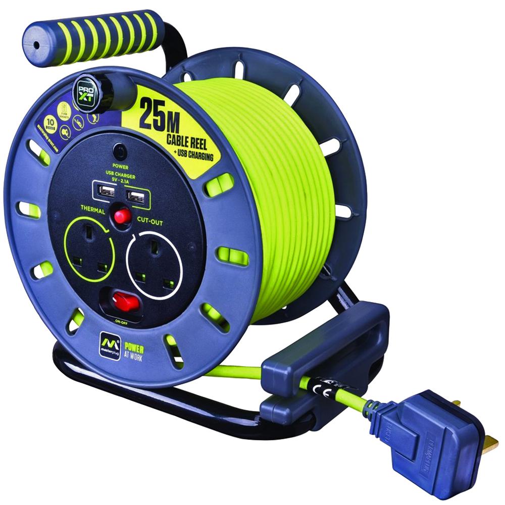 Masterplug Omu25132Usl-Px 2 Skt 25M 13A Med Open Reel + Usb Uk