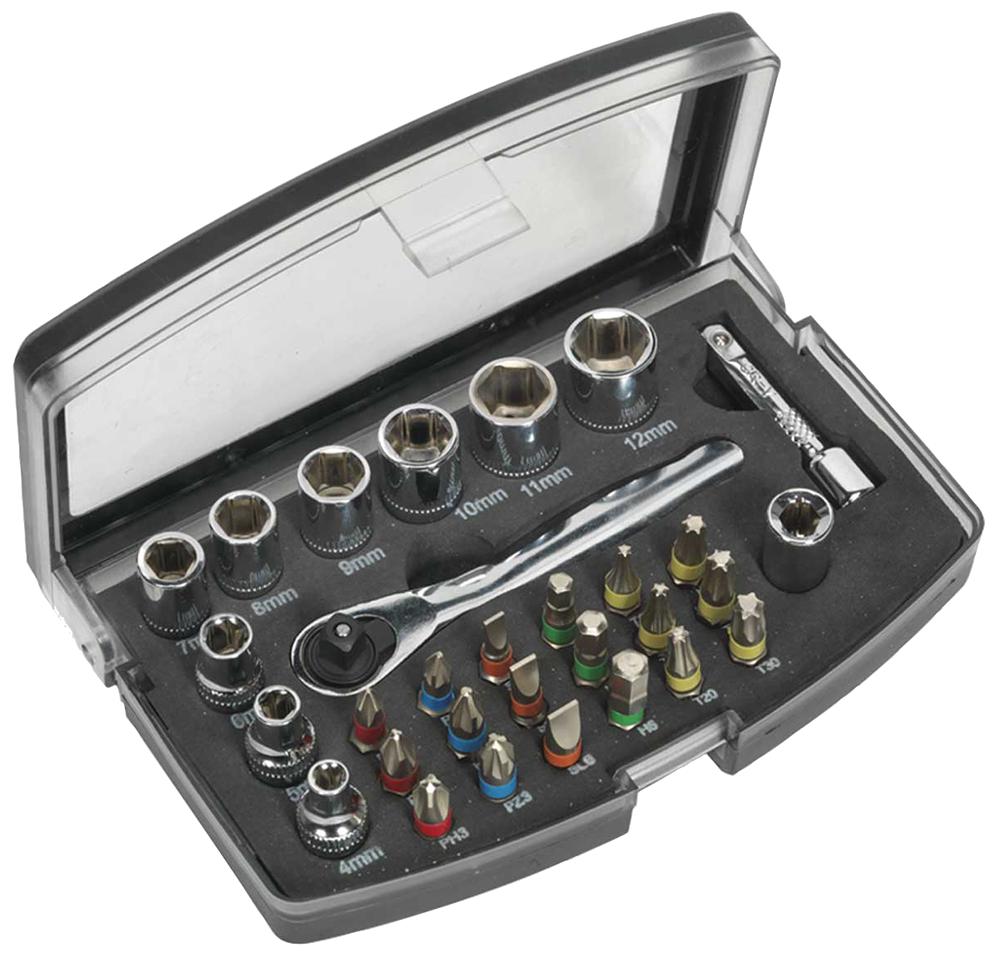 Sealey S01036 Socket And Bit Set, 1/4, 31Pc