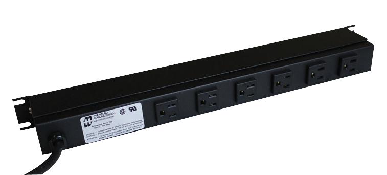 Hammond 1583T12B1Bkx Rackmount Strip, 12 Outlet, 15A, 125Vac