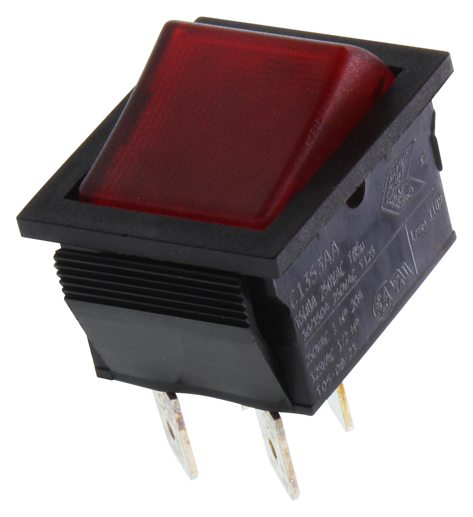 Arcolectric (Bulgin Limited) C1353Aabr2-B Switch, Rocker, Illuminated, Dpst, 16A, 250Vac, Red